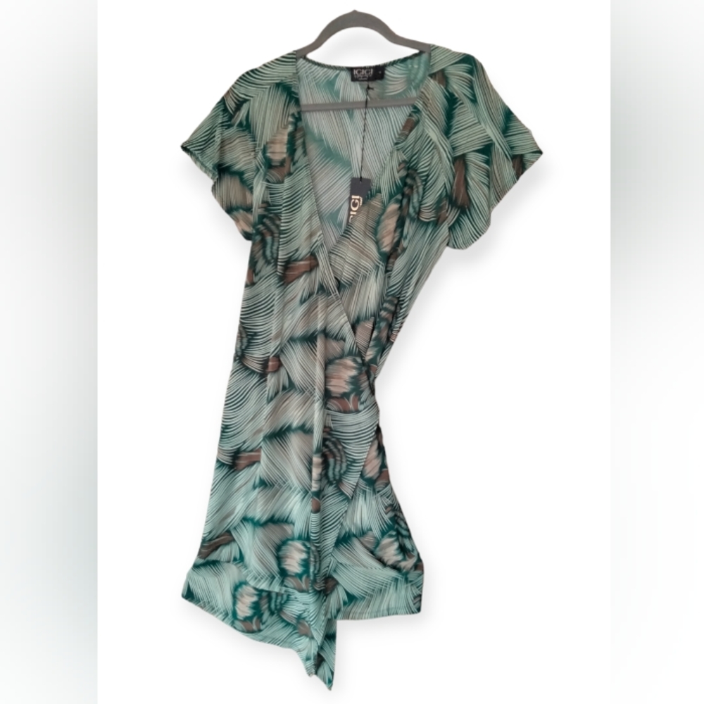 Igigi Wrap Dress Size 12 Green Beige New with Tags NWT